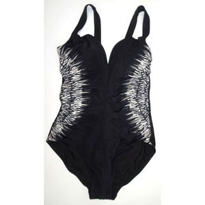 Miracle Suit Black Petal Pusher Temptress Tummy Control Soft Cup Swimsuit Sz 12